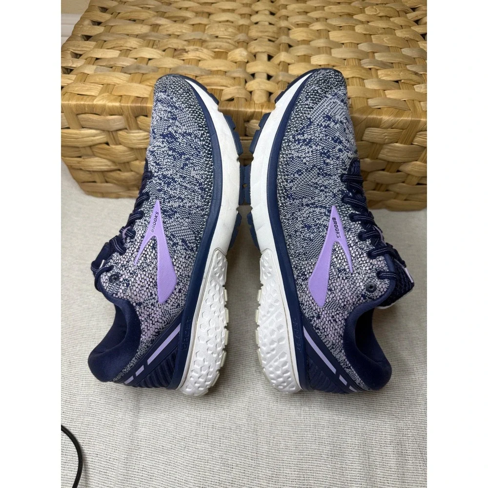 Brooks Ghost 11 Running Shoes Women 9.5 Navy Purple Knit Neutral Cushion 120277